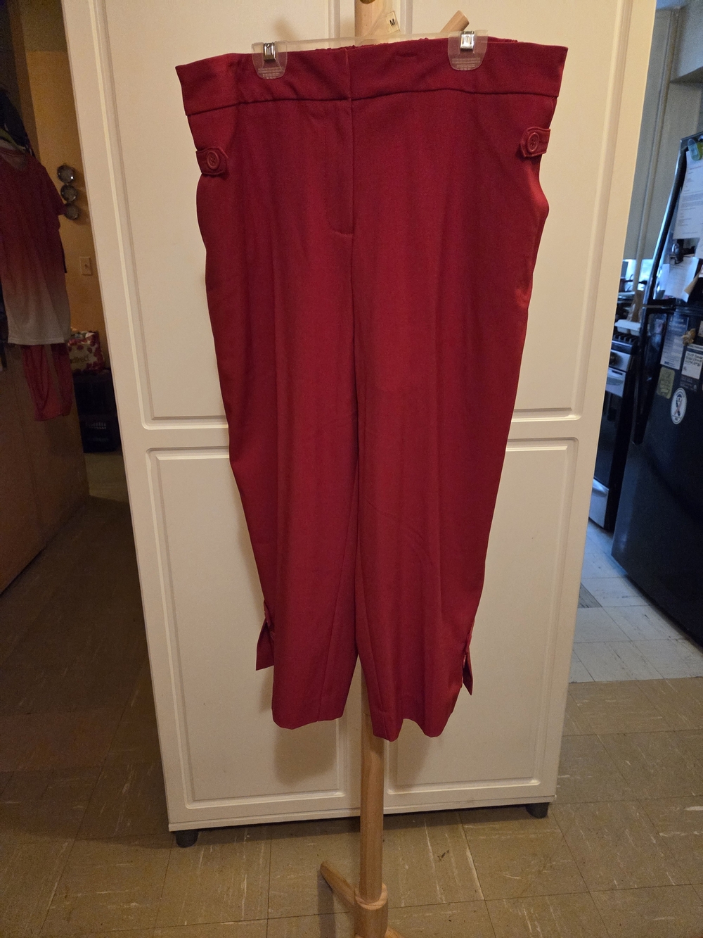 Susan Graver Ruby Red Crop Pant with Side Button Detail - Picture 1 of 7